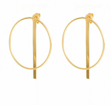 Large Circle Bar Gold Earrings